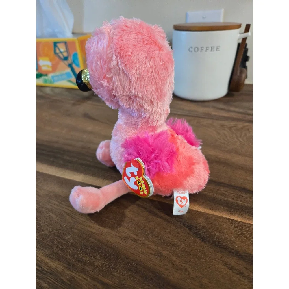 Ty Beanie Boos Gilda the Flamingo Pink Plush Stuffed Animal Glitter Eyes 6 inch